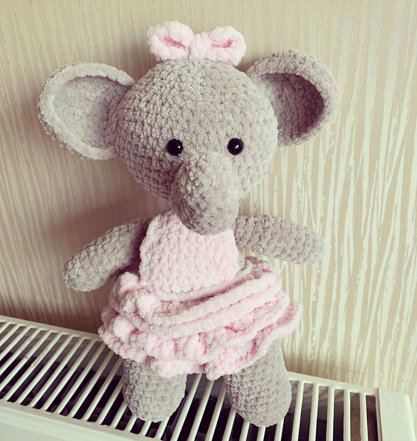 Dotty the elephant crochet plushie.