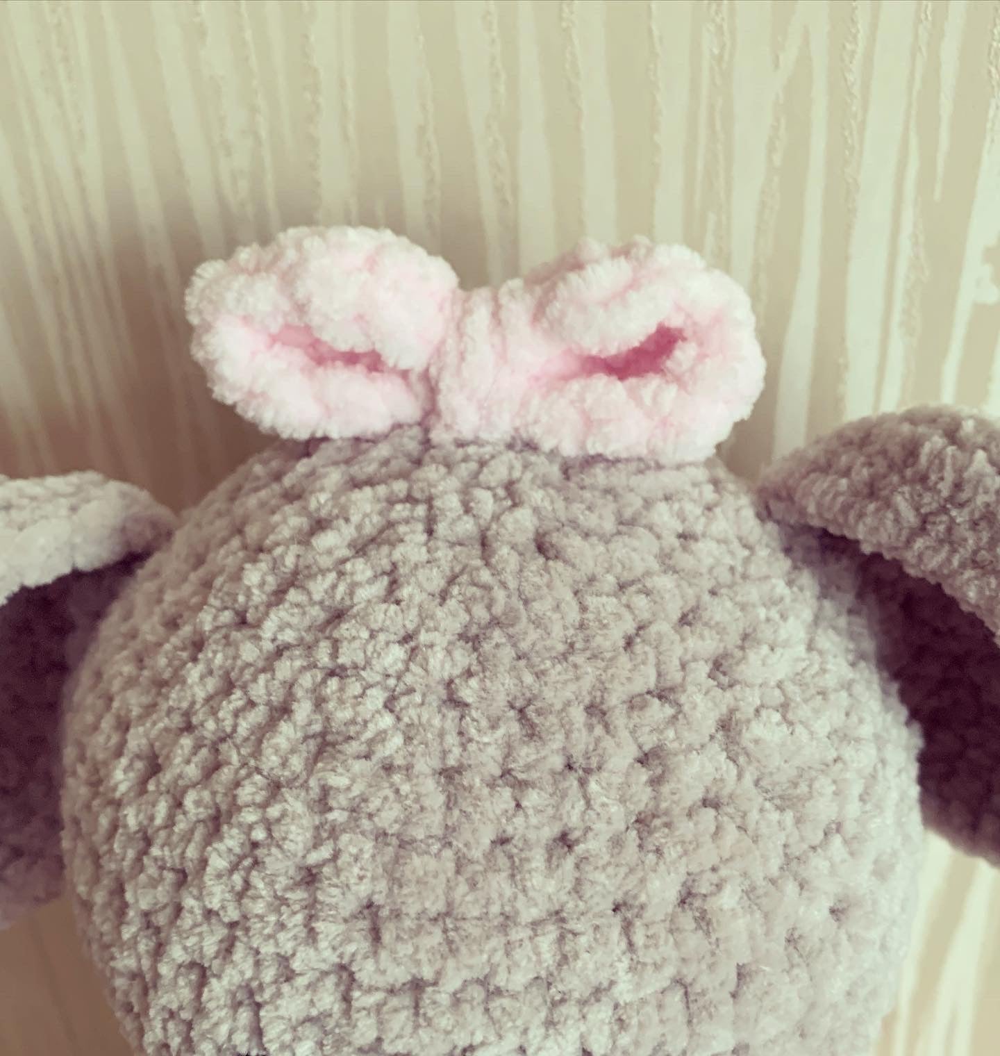 Dotty the elephant crochet plushie.