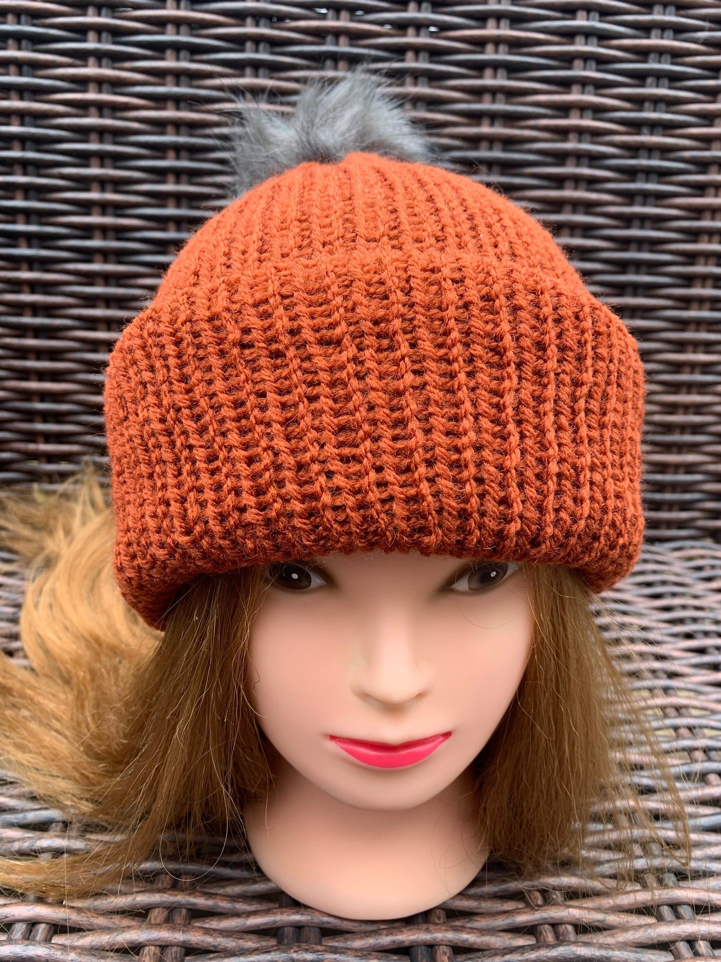 Burnt orange Knitted hat | Winter hat | Warm and chunky hat with pom pom | Unisex hat | For adults and or children|