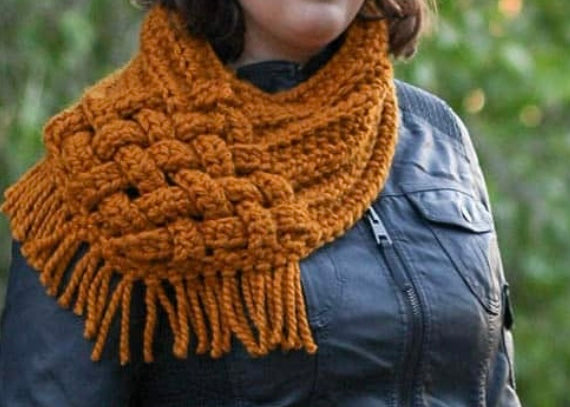 Handmade crocheted neck woven cowl scarf