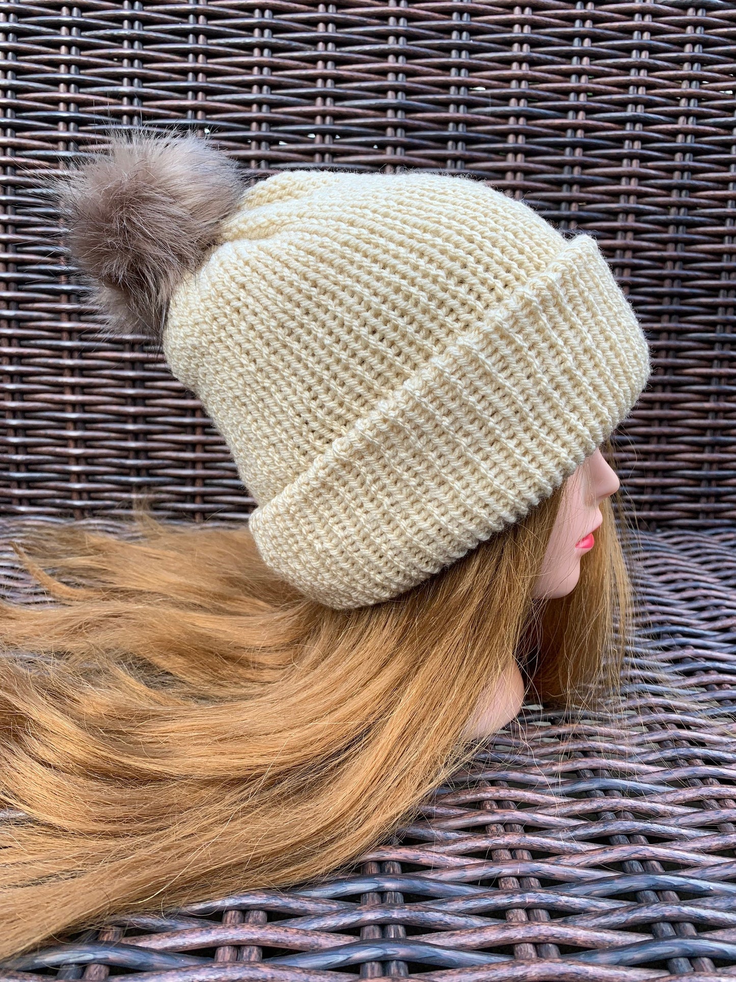 Cream Knitted hat | Winter hat | Warm and chunky hat with pom pom | Unisex hat | For adults and or children|