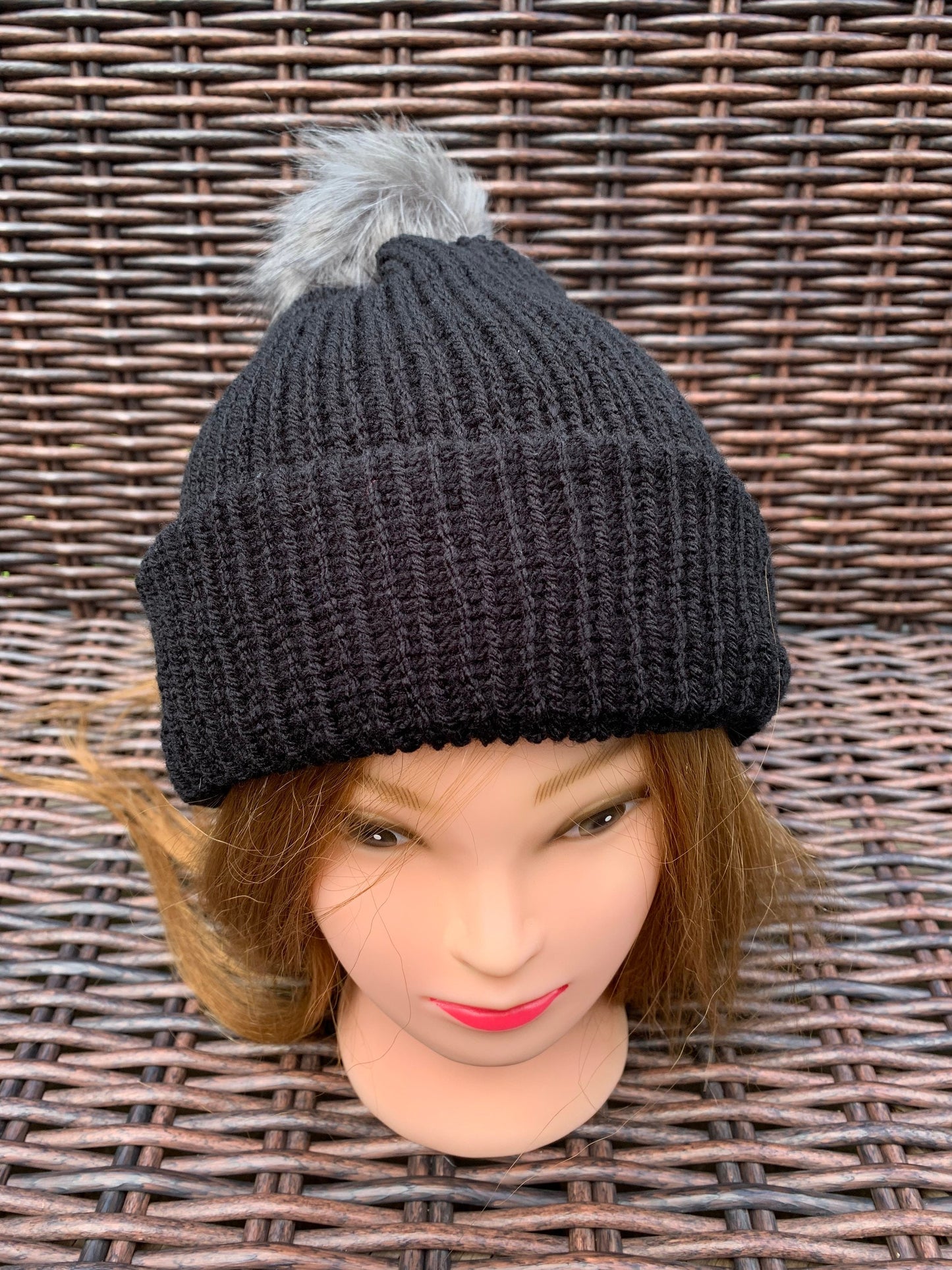 Black Knitted hat | Winter hat | Warm and chunky hat with pom pom | Unisex hat | For adults and or children|