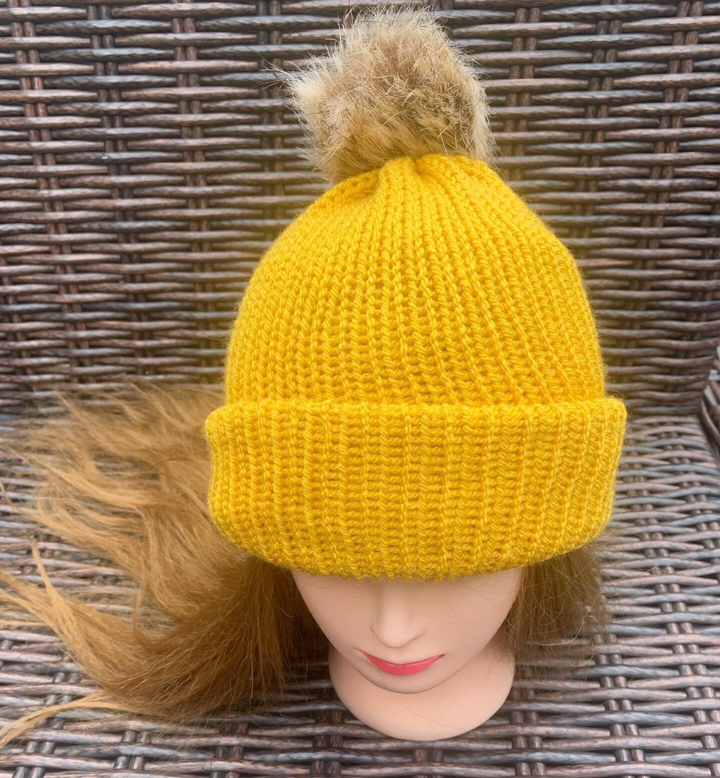 Mustard Yellow Knitted hat | Winter hat | Warm and chunky hat with pom pom | Unisex hat | For adults and or children|