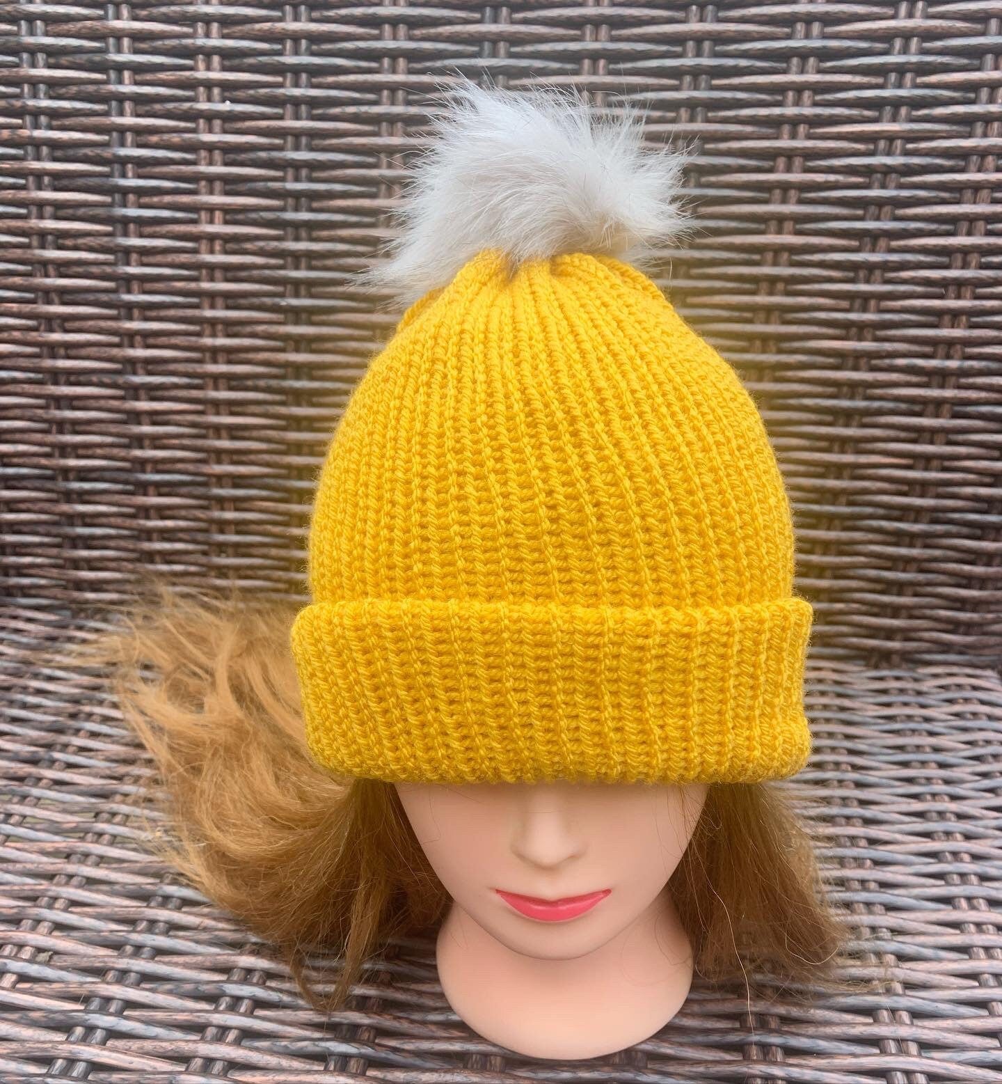 Mustard Yellow Knitted hat | Winter hat | Warm and chunky hat with pom pom | Unisex hat | For adults and or children|