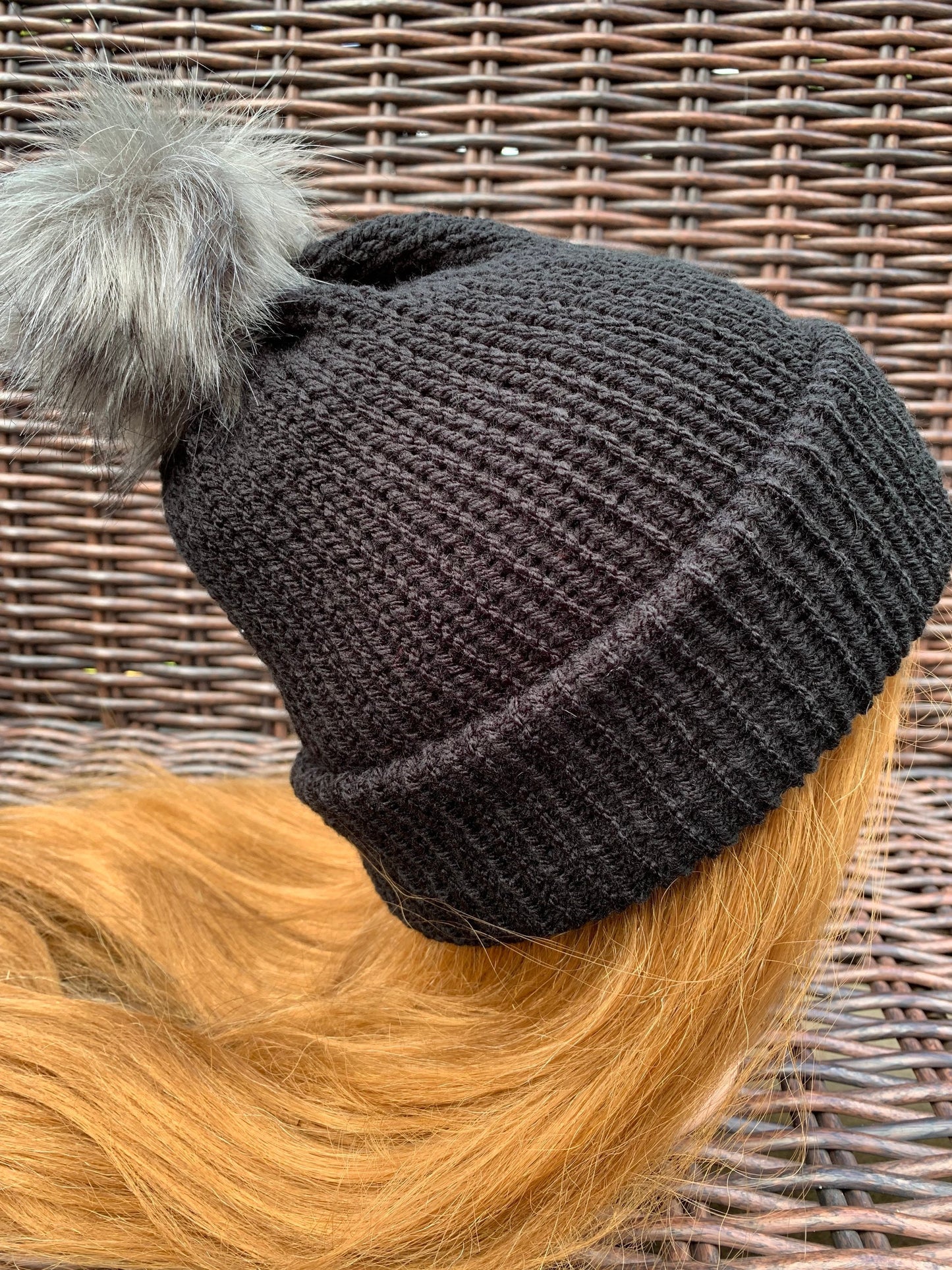 Black Knitted hat | Winter hat | Warm and chunky hat with pom pom | Unisex hat | For adults and or children|