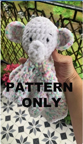 Minimal sew Enya the Elephant lovey crochet pattern