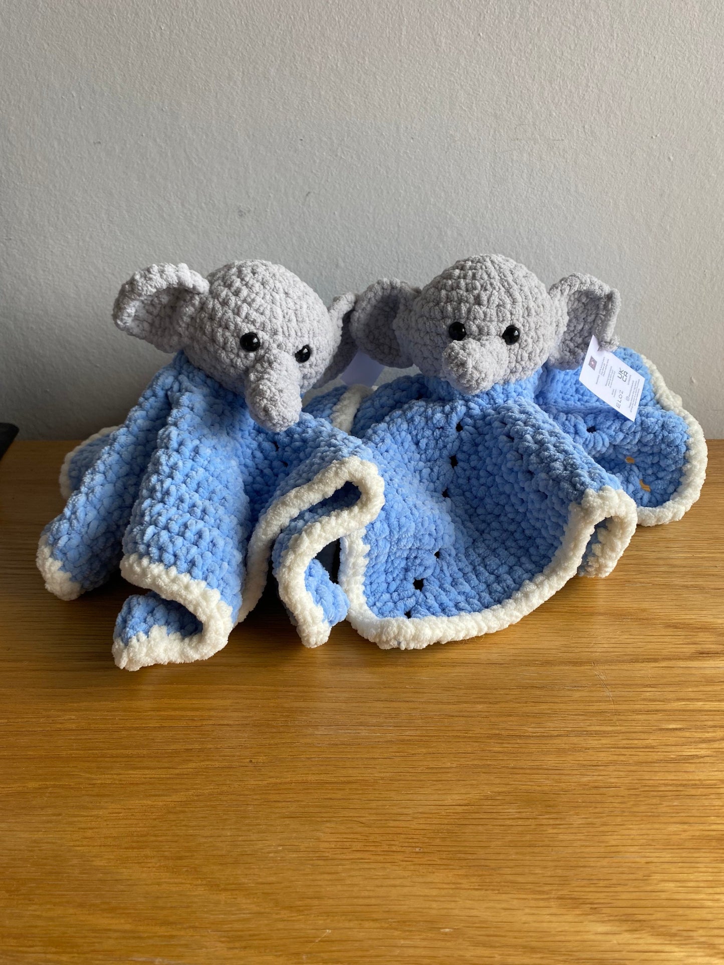 Minimal sew Enya the Elephant lovey crochet pattern