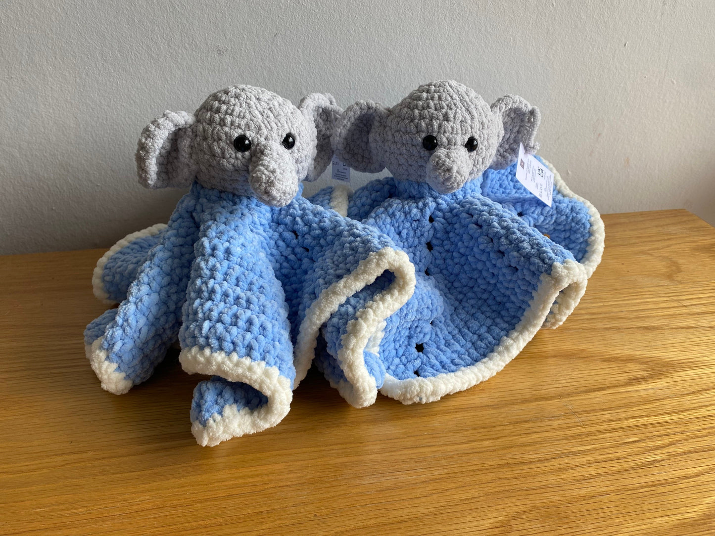 Minimal sew Enya the Elephant lovey crochet pattern