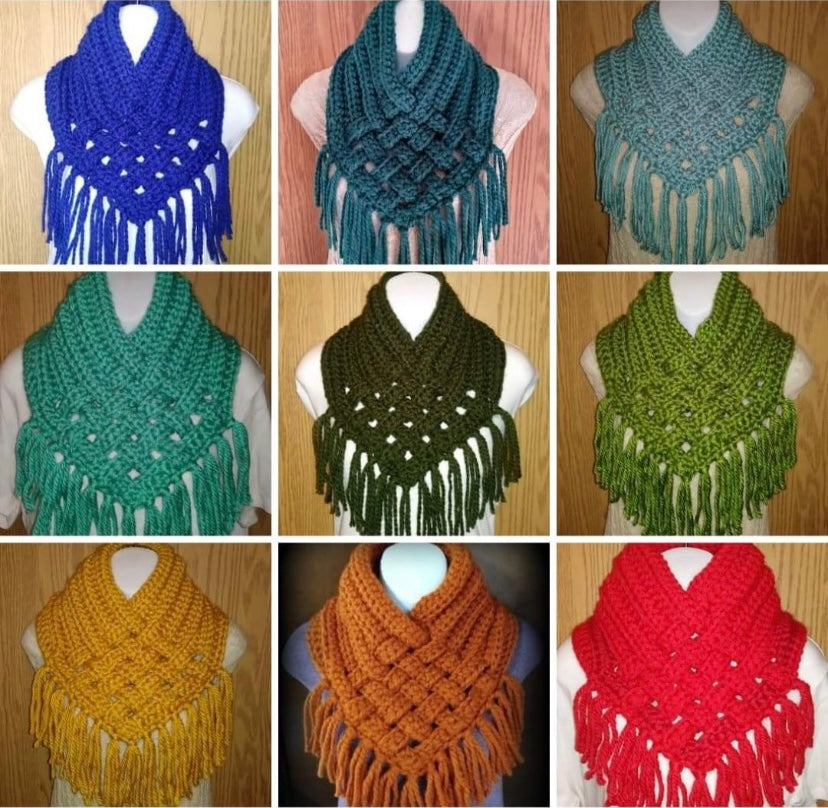 Handmade crocheted neck woven cowl scarf