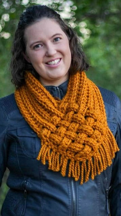 Handmade crocheted neck woven cowl scarf