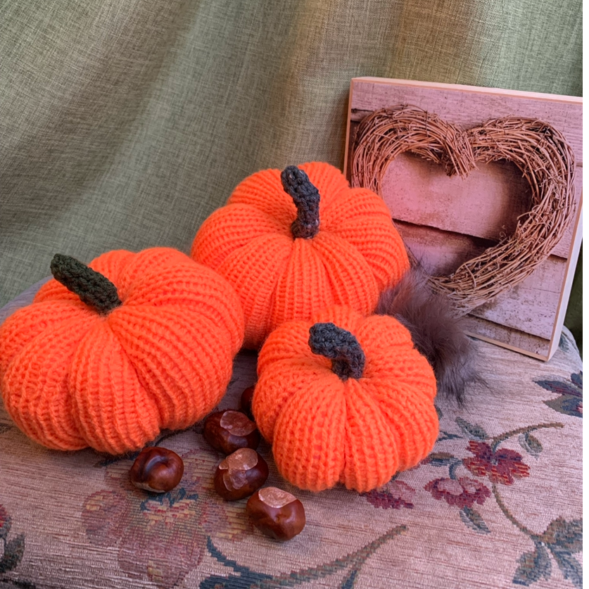 Handmade knitted pumpkins